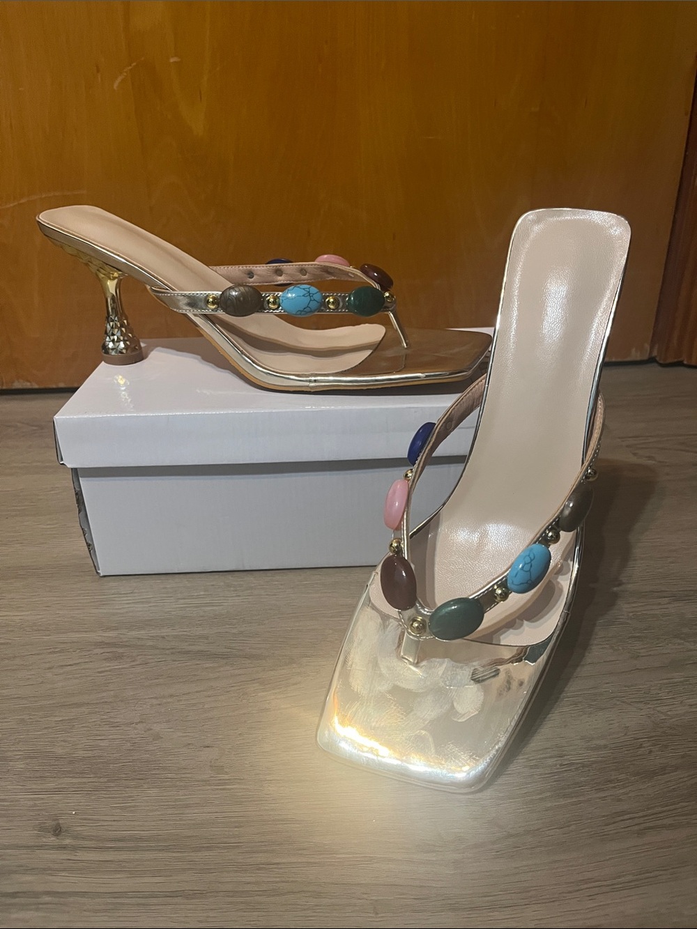 Gold Gemstone Kitten Heels